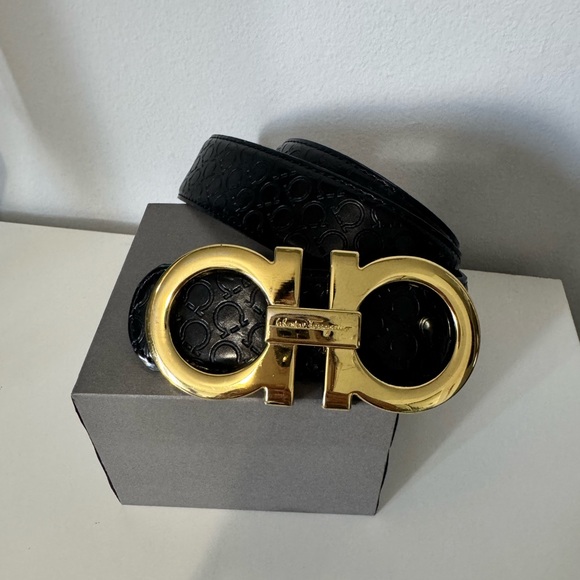 Black Belt with Gold Gancini Buckle - Picture 1 of 4